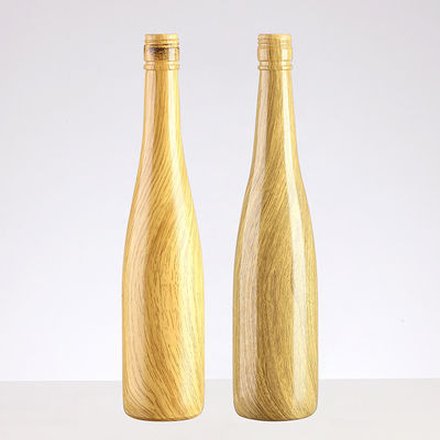 Custom Size Accepted 750ml/350ml Wooden Pattern Glass Bottle for Beer Water Champagne